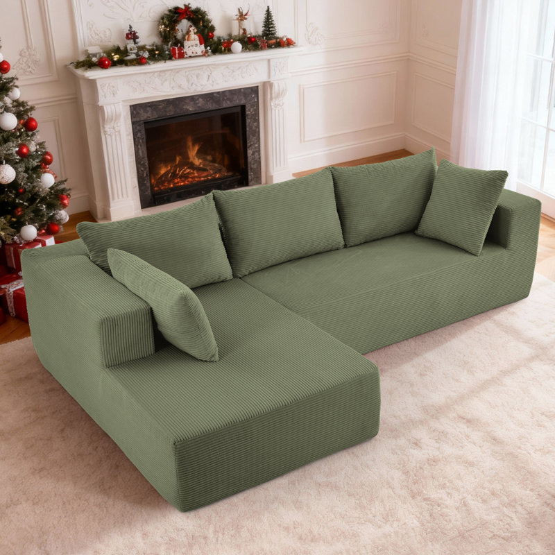 Modular Sectional Sofa , Convertible L-shaped Sofa, Freely Combined Sofa Couch With Pillows For Living Room, Corduroy, Green