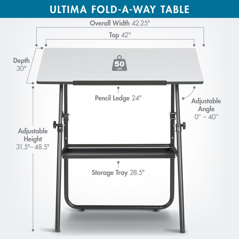 Ultima 42'' Desk, Folding Art, Craft and Drafting Table, Black