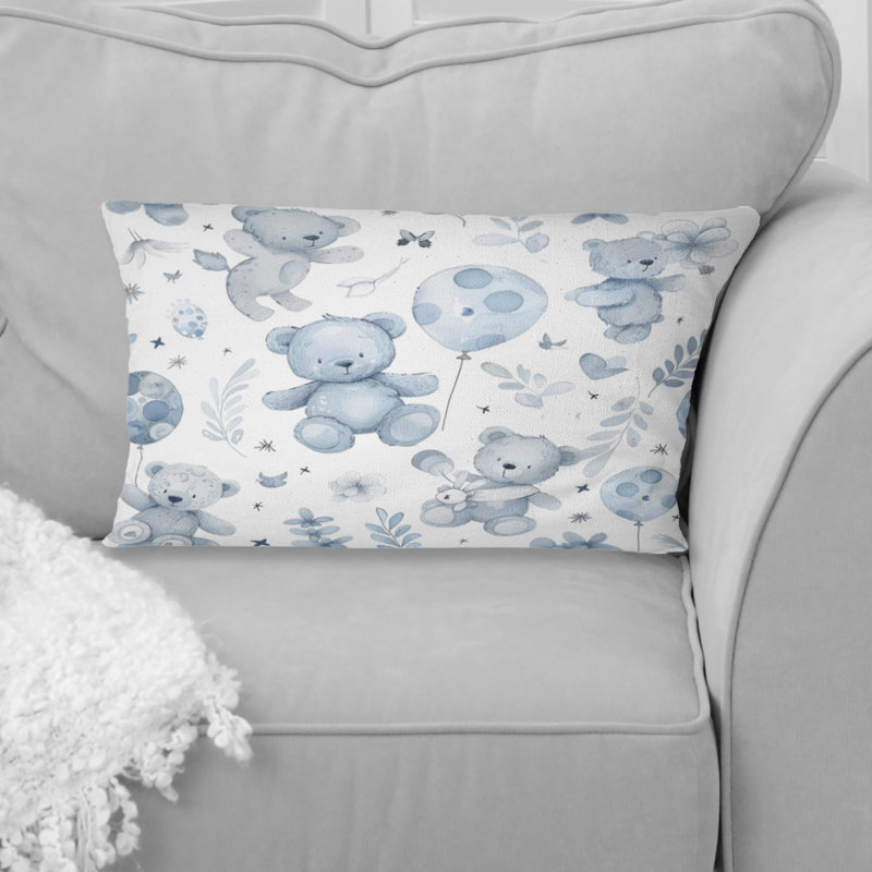 Motif d'ourson bleu et blanc Boho, Forme rectangulaire, H 12 po x l 20 po