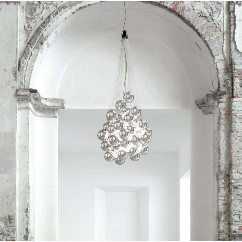 Stochastic 48 - Light Cluster Globe LED Pendant, 120" H x 15.7" W x 15.7" D, Metallized
