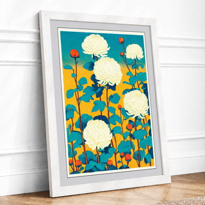 Chrysanthemums in Teal Botanical 1 Piece Single Picture Frame Wall Art