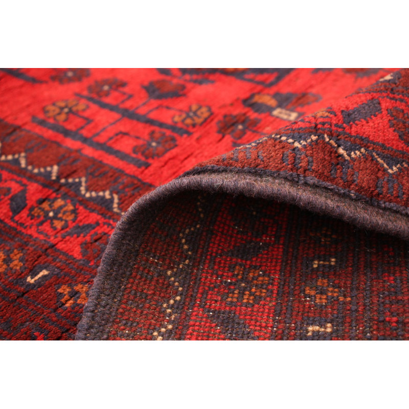Tapis unique en laine noué à la main style Esari Turkoman des années 2010 de 5 pi 11 po x 7 pi 7 po rouge Shorey