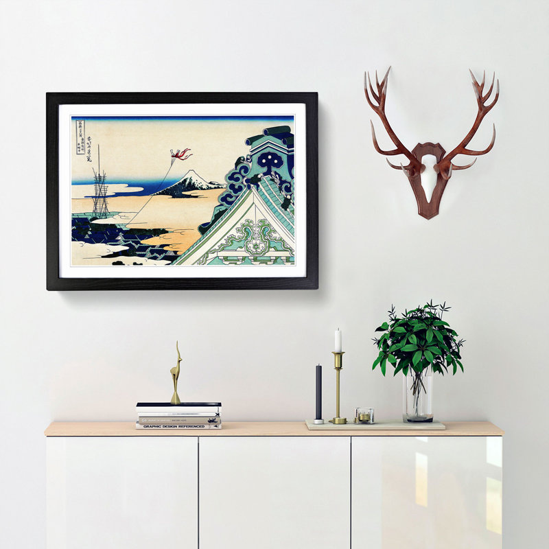 Toto Asakusa Honganji by Katsushika Hokusai - Picture Frame Painting Print, 60cm H x 91cm W x 2cm D, Black