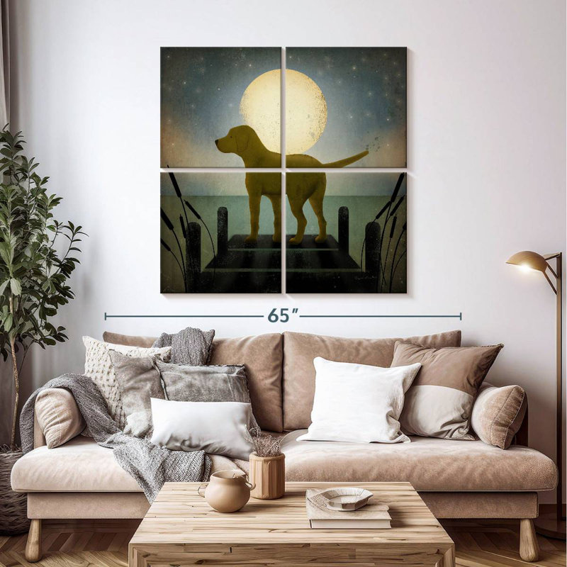 Brampt, lune jaune, chien, H 45 po x l 45 po