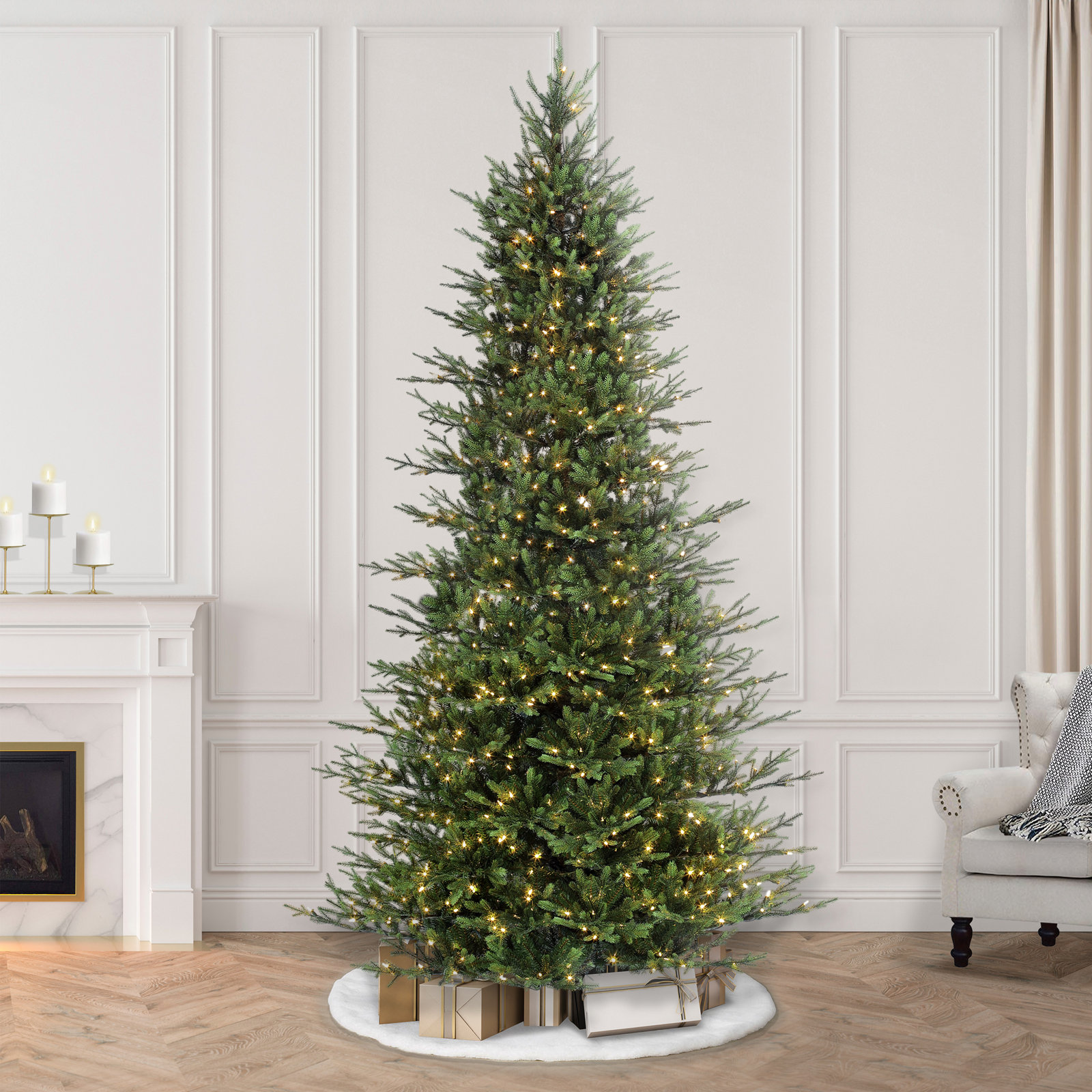 Hachmin Slender 10' Pre-Lit Fir Christmas Tree, 9' H
