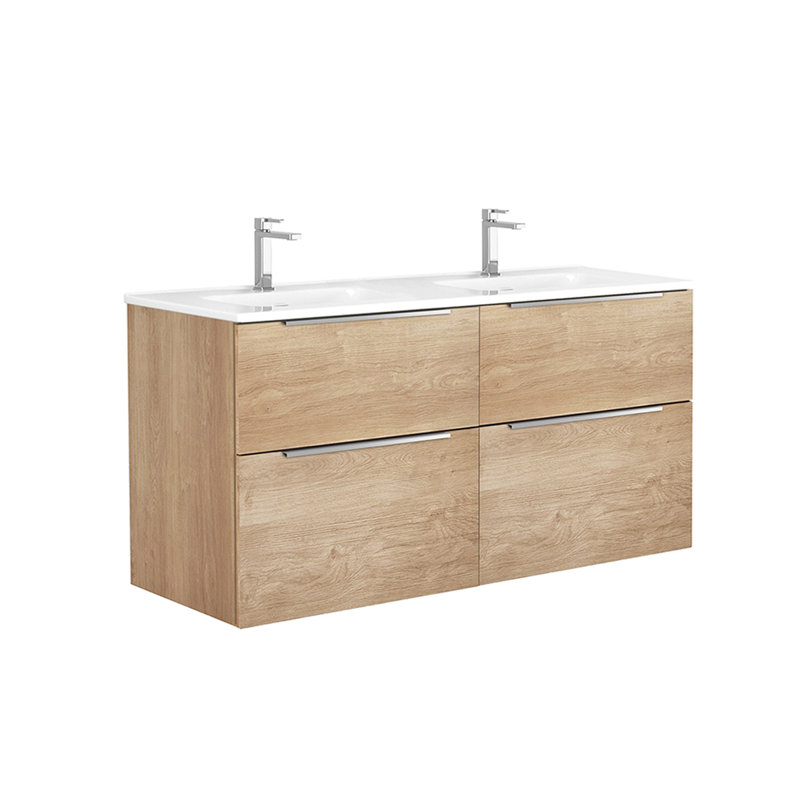 Ensemble de meuble-lavabo double mural Dalia, Chêne naturel, 47.6''