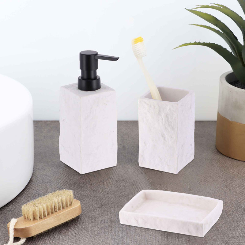 White Stone Effect Resin Hand Soap and Lotion Dispenser