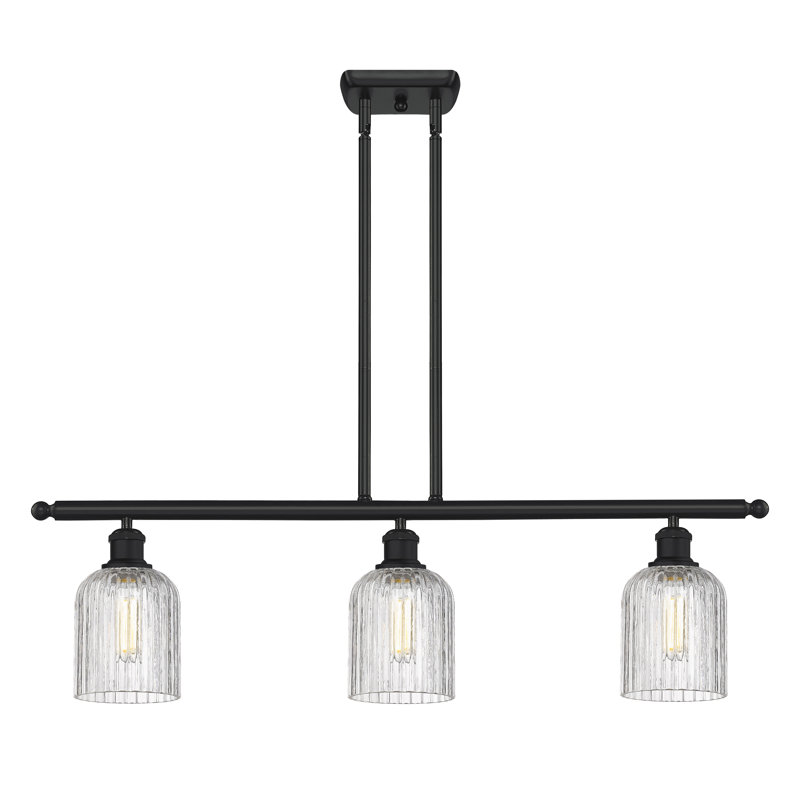 Luminaire suspendu pour îlot de cuisine 3 lumières Fiennes, Noir mat, Clair