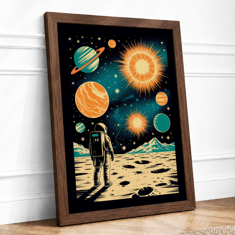 Astronaut in Space Retro - Framed Print, A1 - 84.1 x 59.4 cm, Walnut