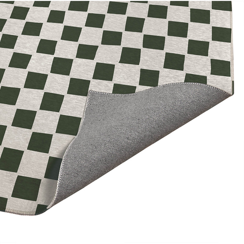 Checkered Peach Indoor Doormat, 24" W x 36" L, Green