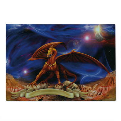 Ambesonne Dragon Cutting Board Large Size Dragon Knight Cosmos Blue Cinnamon