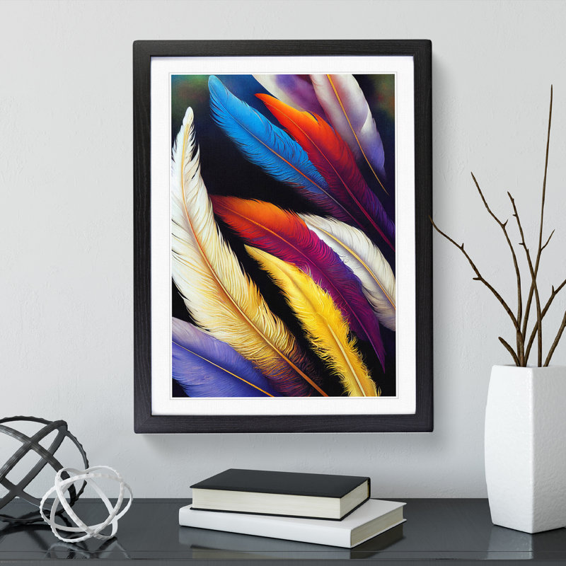 Feathers In Colour No.4 - Single Picture Frame Print, Black, 34cm H x 25cm W x 2cm D