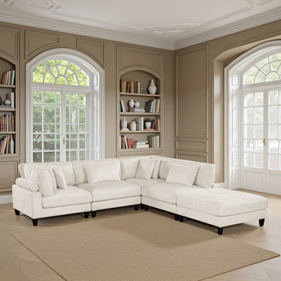 Canapé modulaire 5 pièces avec repose-pieds modulaire en microfibre de 120 po Loowit