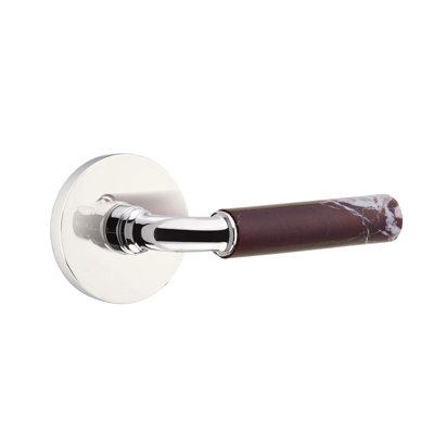 Ensemble de leviers d'intimité Emtek Select avec rosette à disque et tige R-Bar, levier en marbre Rosso Levanto (CF)