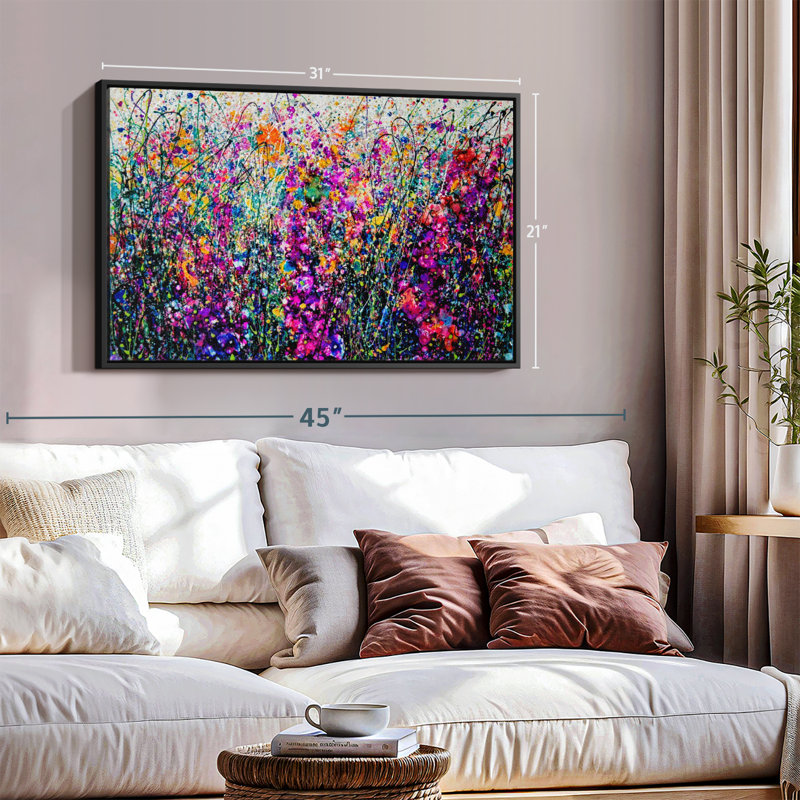 Abstract " Hollyhocks Inspired By Pollock ", 21" H x 31" W
