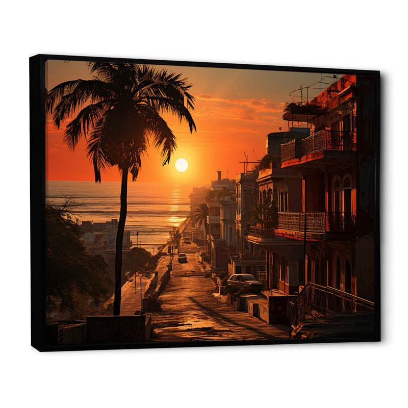 Havana Sunset Panorama II, H 12 po x l 20 po x P 1 po, Cadre flottant noir