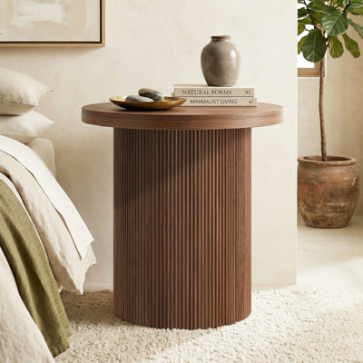 Isa 22" Wide Round Fluted Side Table in Satin Walnut