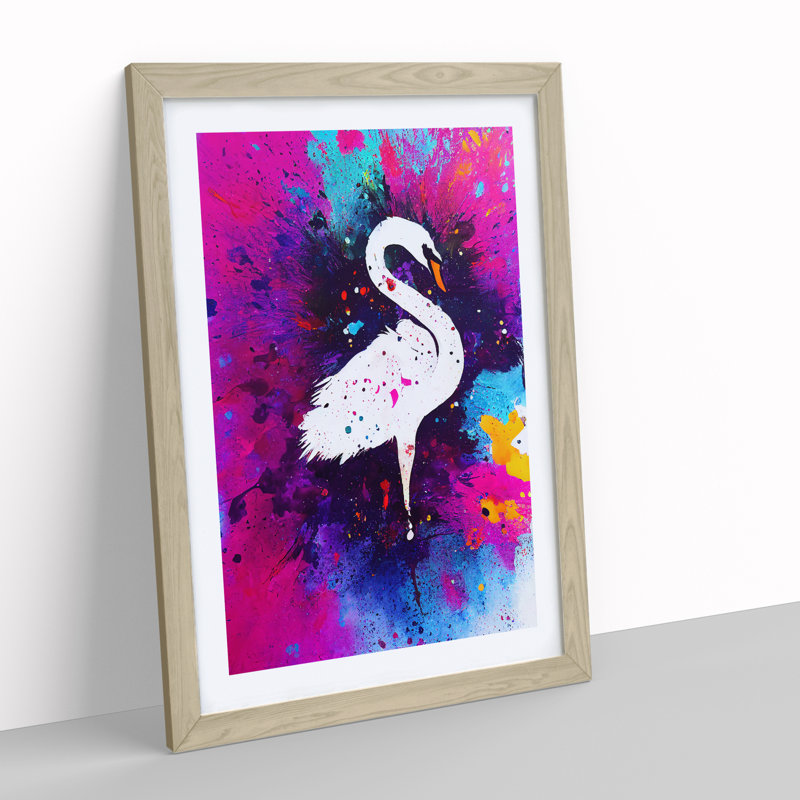 Swan Paint Splash - Framed Print, Oak Framed, 46cm H x 34cm W x 2cm D