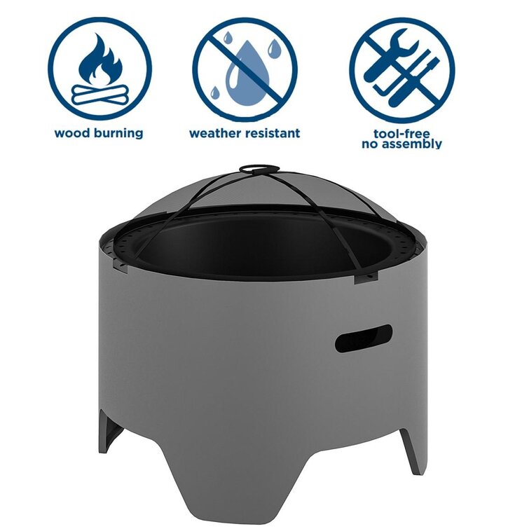 Orren Ellis Outdoor 23 Round Wood Burning Fire Pit With Rain Cover And  Accessories & Reviews