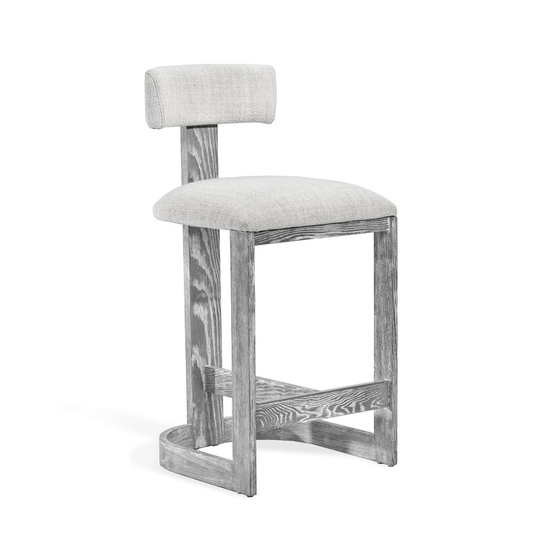 Brooklyn Upholstered Stool with Solid Wood Frame, Dove Polyester / Gray Wash Frame