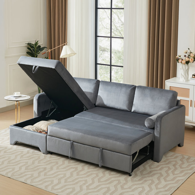 Canapé-lit 90,5 po en velours, Gris