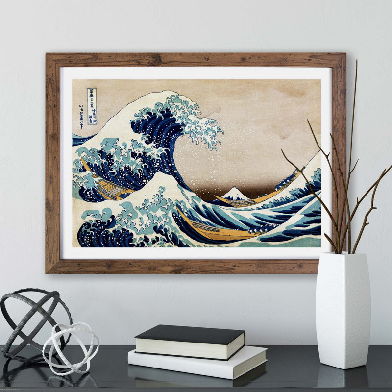 Great Wave of Kanagawa by Katsushika Hokusai - Framed Print, 62cm H x 87cm W x 2cm D, Walnut
