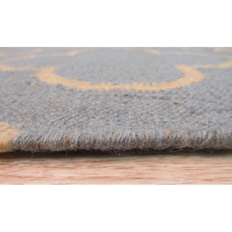 Durrant Blue Flatweave Wool Ivory Transitional Geometric Handmade Area Rug, Rectangle 5' x 8'