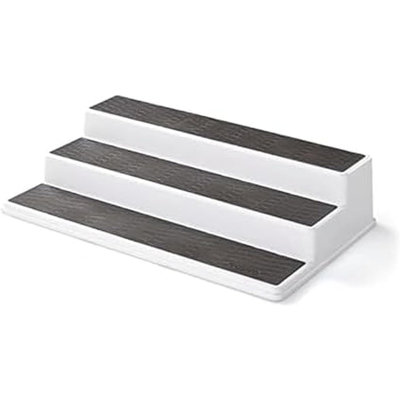 Étagère à épices antidérapante à 3 niveaux pour armoire de cuisine ou garde-manger, tablette étagée de 15 pouces, blanc / gris