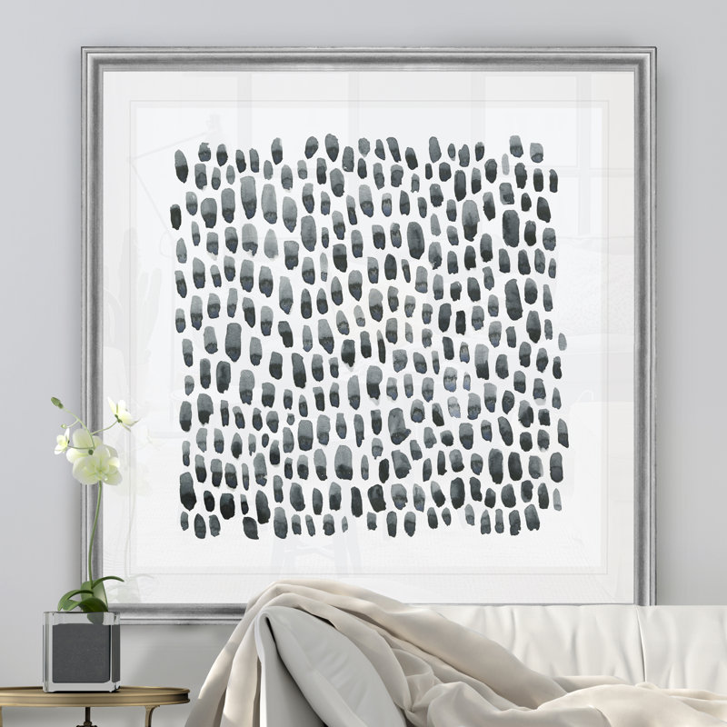 «Blue Gray Tessera I», peinture sur toile, Cadre argenté, H 22,5 po x l 22,5 po x P 1,5 po