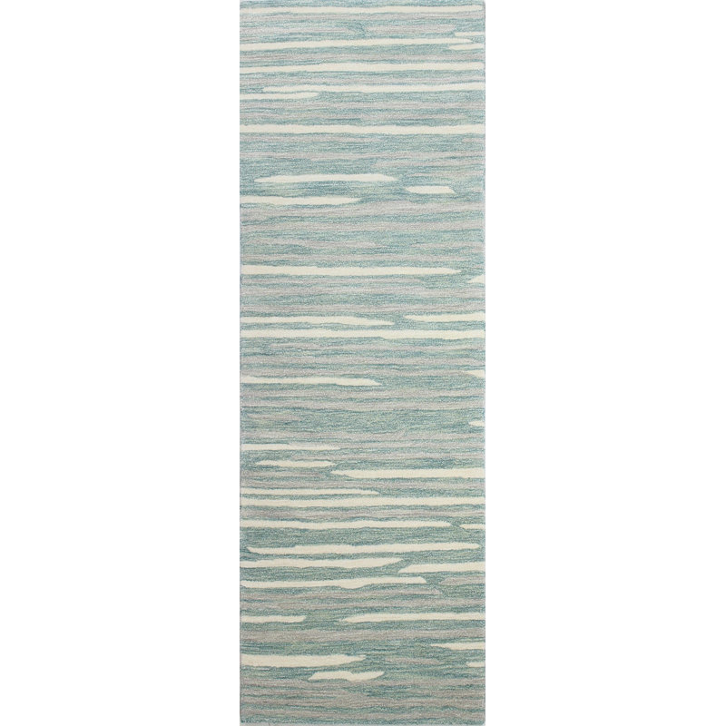 Tapis abstrait turquoise touffeté à la main, Tapis de couloir 2 pi 6 po x 8 pi