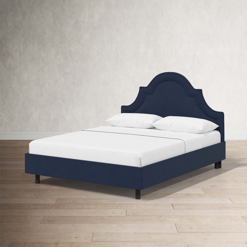 Lit plateforme tapissier Knipe, Grand, Velours performance encre classique