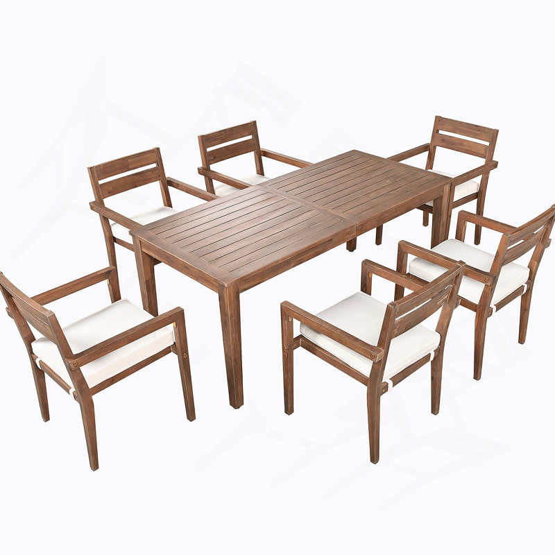 Ensemble de salle à manger 7 pièces pour l'extérieur, table en bois avec 6 chaises pour la pelouse, la cour, la terrasse du jardin, au bord de la piscine