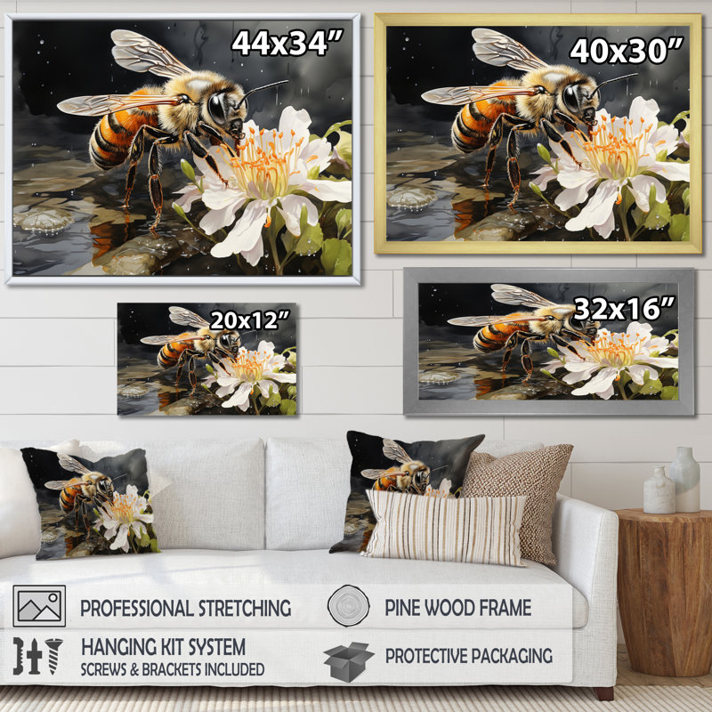 «Bee Natures Architect», reproduction d'art sur toile, H 16 po x l 32 po x P 1 po, Cadre flottant noir