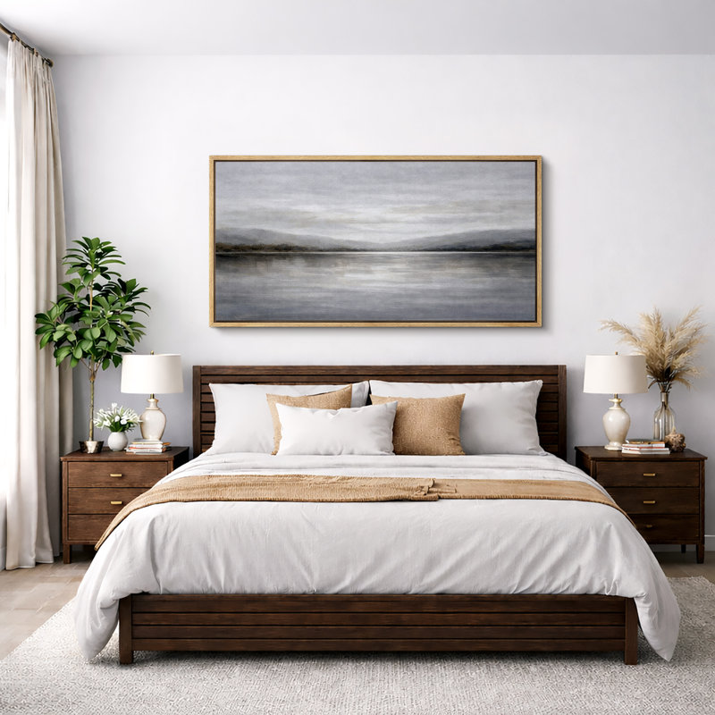 «Calm Lake Mountain Landscape», art de chambre moderne, impression sur toile encadrée, H 30 po x l 60 po x P 1,5 po