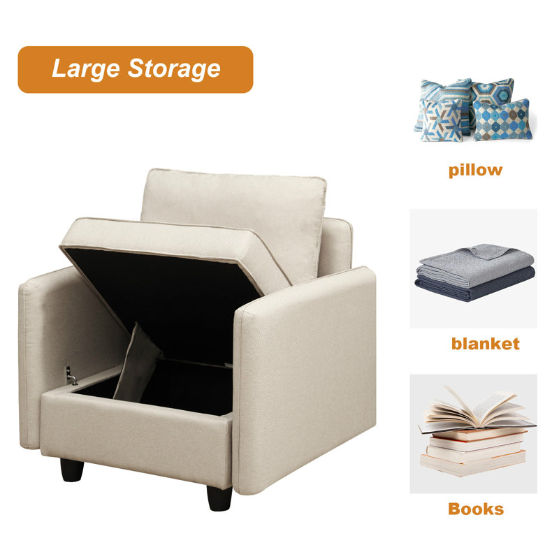 Valori 63'' Linen Arm Modular Sectional Sofa with Storage Seat, Beige Linen Blend