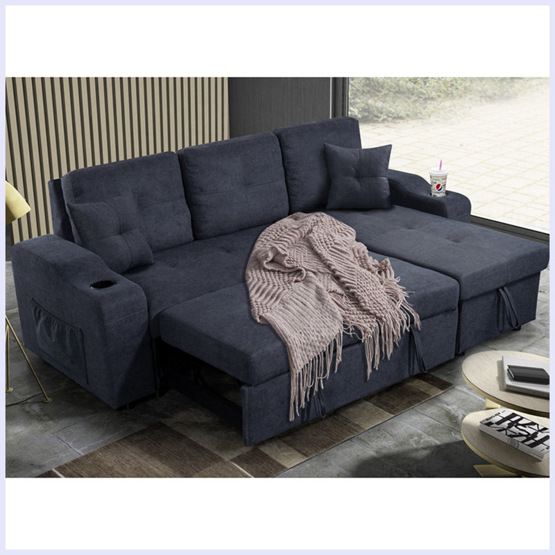 Upholstered 92'' Sofa & Chaise, Dark Gray 100% Polyester