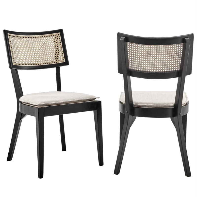 Modway Caledonia Wood Dining Chair Set of 2, Beige