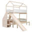 Lit superposé simple au-dessus d'un lit simple / double en bois en forme de maison avec glissade et escalier avec rangement Cadre de lit pour enfant beige + blanc-283581664
