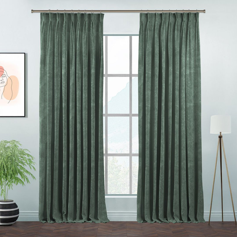 Room Darkening Single Curtain Panel, Duck Green, 190cm Width x 375cm Drop