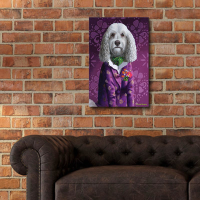  'Dapper Dog On Purple' by Heather Gauthier Art Acrylic Glass Wall Art, 16" x 24"