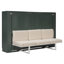 Lit escamotable double avec canapé intégré, lit mural avec 4 tablettes de rangement et station de recharge USB, panneau vert + canapé beige-1663015431