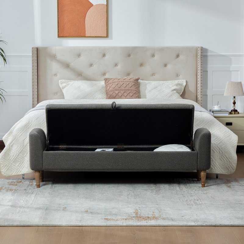 Banc de rangement rembourré de 66 po avec coussins, Grey
