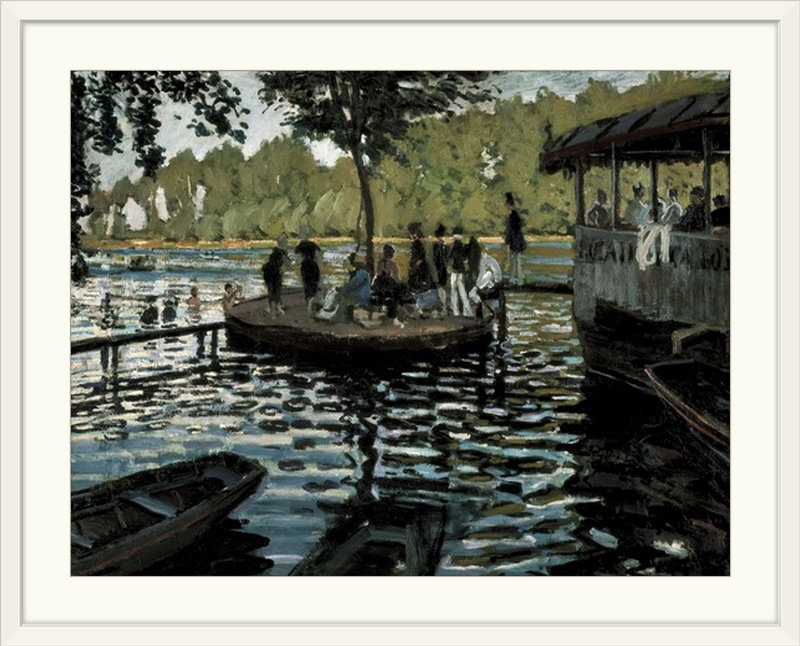 «La Grenouillere» par Claude Monet, reproduction d'art, Cadre blanc, H 26 po x l 32 po x P 1 po