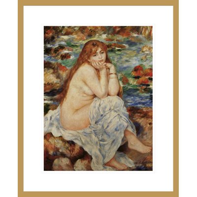 «Baigneuse assise sur un banc de sable» par Pierre-Auguste Renoir, impression giclée encadrée