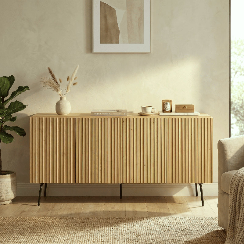 Doud Modern Sideboard with 3 - 4 Doors, Buffet Cabinet with Vertical Groove Design and Metal Legs, Storage Cabinet for Living Room, and Hallway, Effortless Assembly