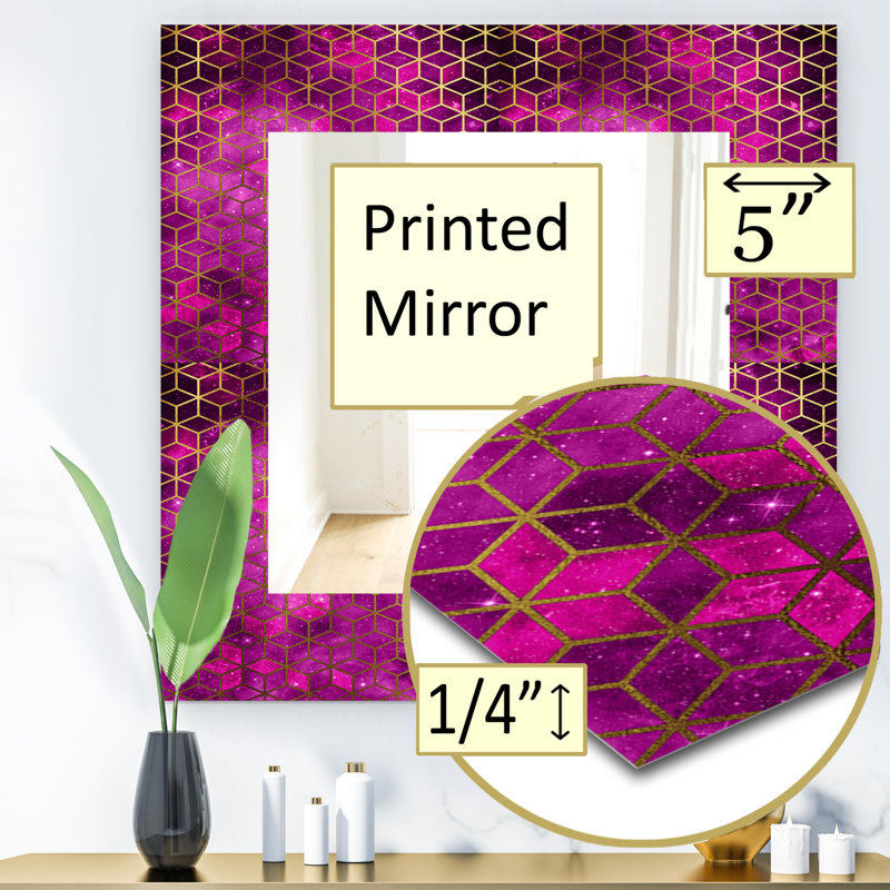 Miroir décoratif moderne en nid d’abeilles &, H 39,4 po x l 29,5 po, Mauve / doré