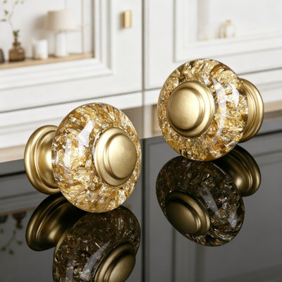 Vintage Crystal And Gold Cabinet Knobs, 8-Pack Decorative Drawer Pulls With Easy Installation Screws For Dresser And Furniture Refurbishment