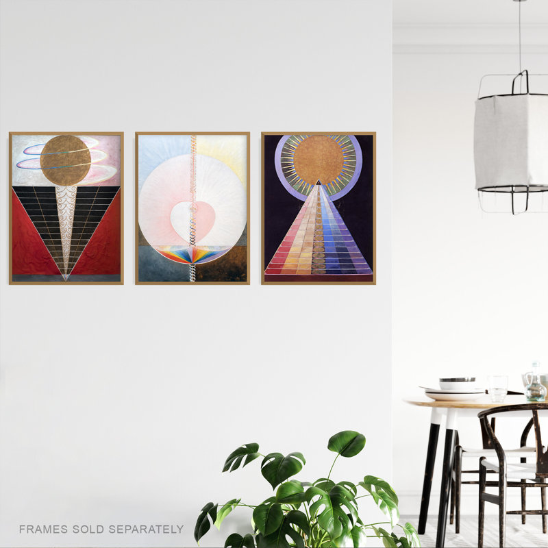 Hostetter Hilma Af Klint Abstract Pioneer Altarpiece - 3 Piece No Frame Print Set, 29.7" H x 21" W x 0.4" D