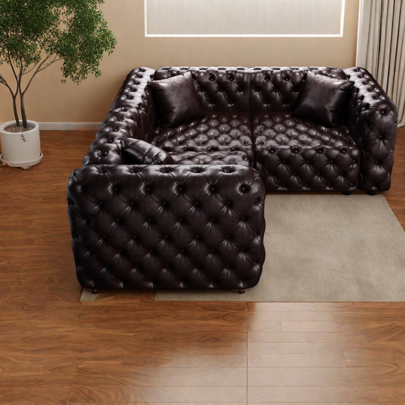 Compression Sectionals, Faux Leather Modular Tufted Sofa for Modern Home