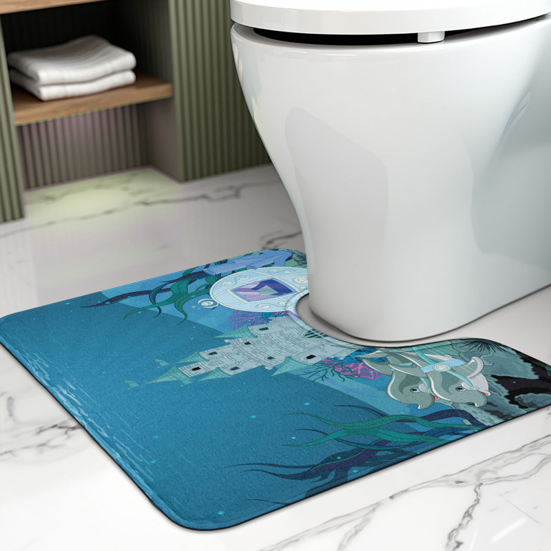  Ocean Toilet Mat U-Shape Bathroom Rug 20" x 16" Turquoise Pale Blue Teal